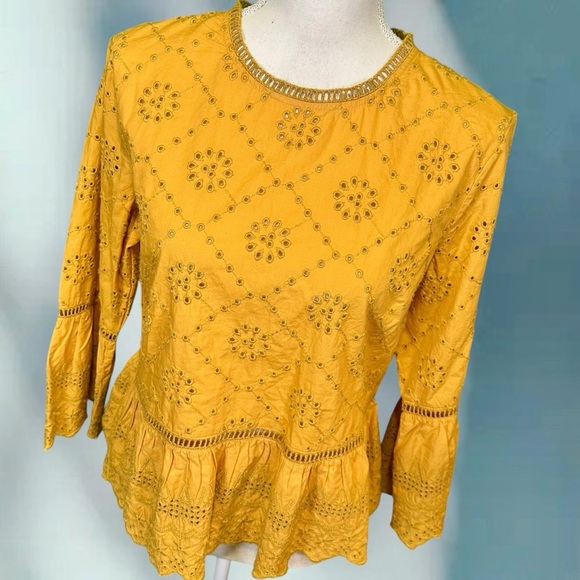 Free People ‘Merci Beaucoup’ Eyelet Top in Golden Yellow Size Medium - Picture 15 of 16